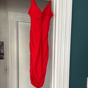 Chic Ruched Red Dress